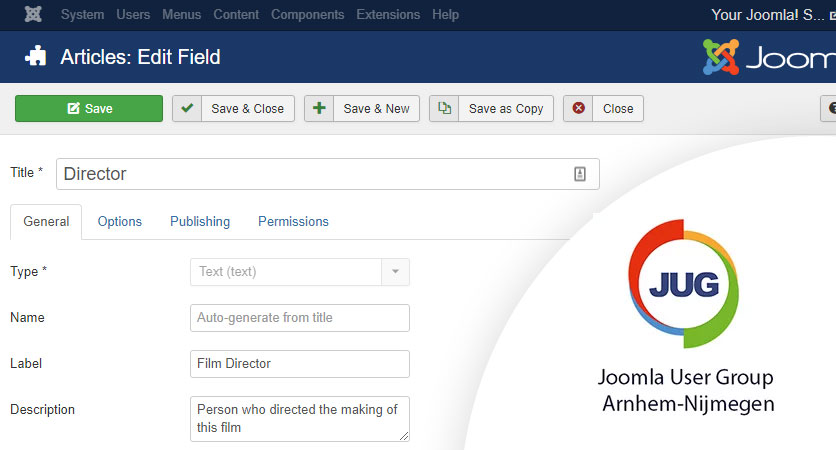 Screenshot van een custom text veld